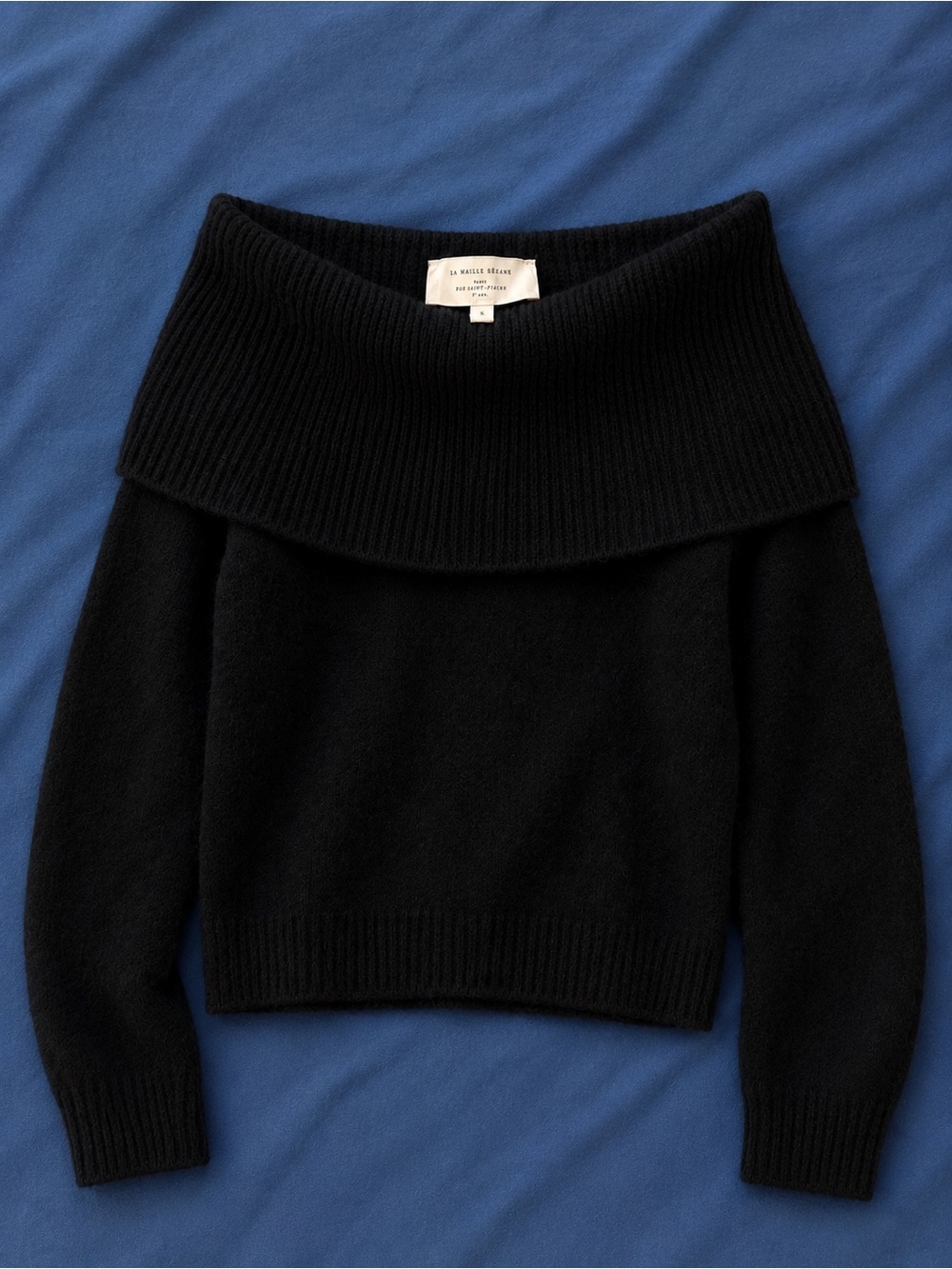 Sezane Black Off-the-Shoulder Foldover Sweater